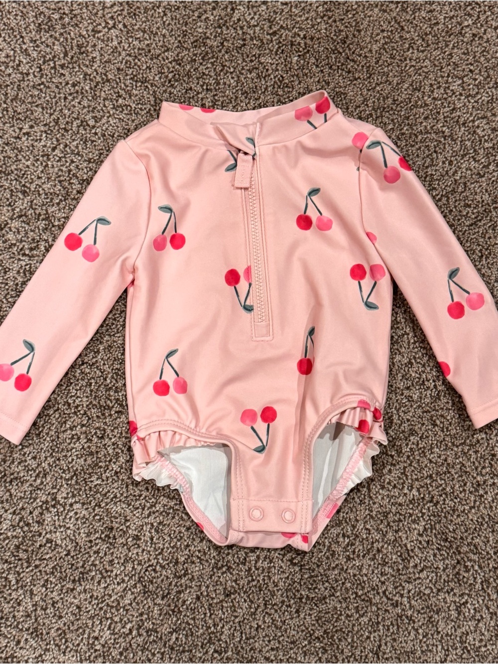 Carter's Pink Cherry-Print Long Sleeve One-Piece Swimsuit